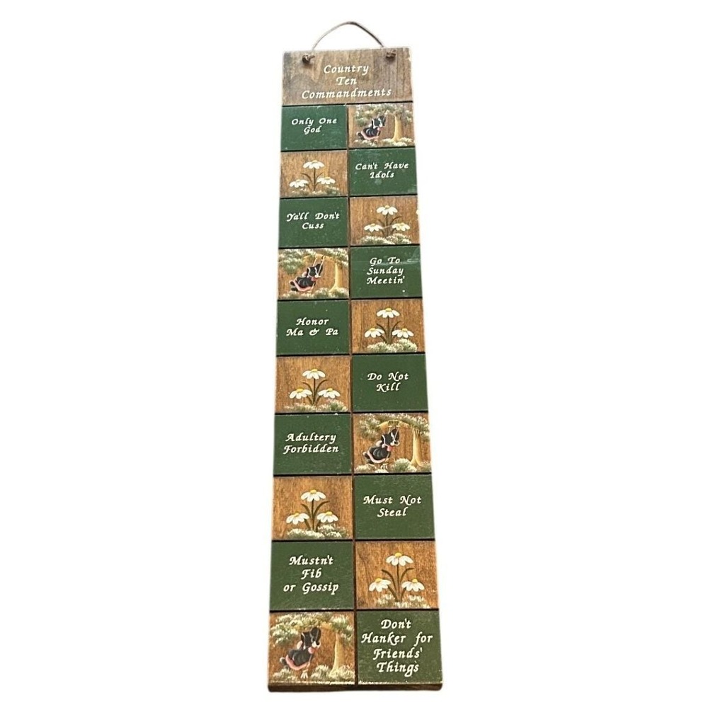 All-Star Creations Co Country 10 Commandments Wood Wall Hanging Folk Art Cottage - Picture 5 of 7